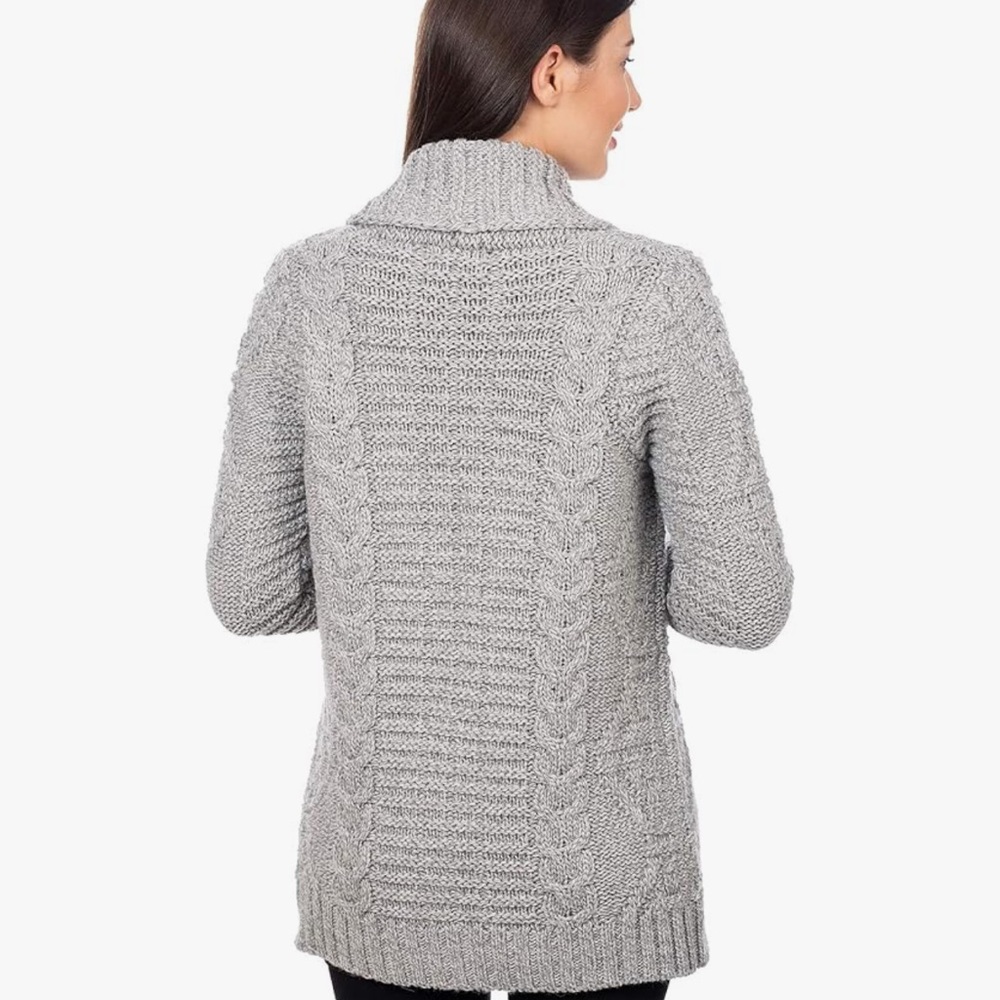 SAOL Open Front Cable Knit Cardigan 100% merino wool light grey NEW - Picture 3 of 5